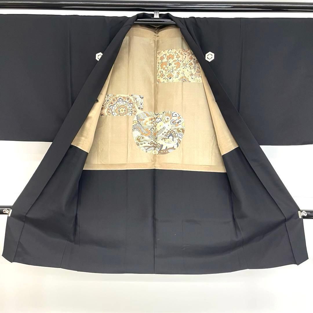着物と帯 時流】M25824s◇正絹 男性用 黒紋付羽織◇どんぱ 羽二重5つ紋