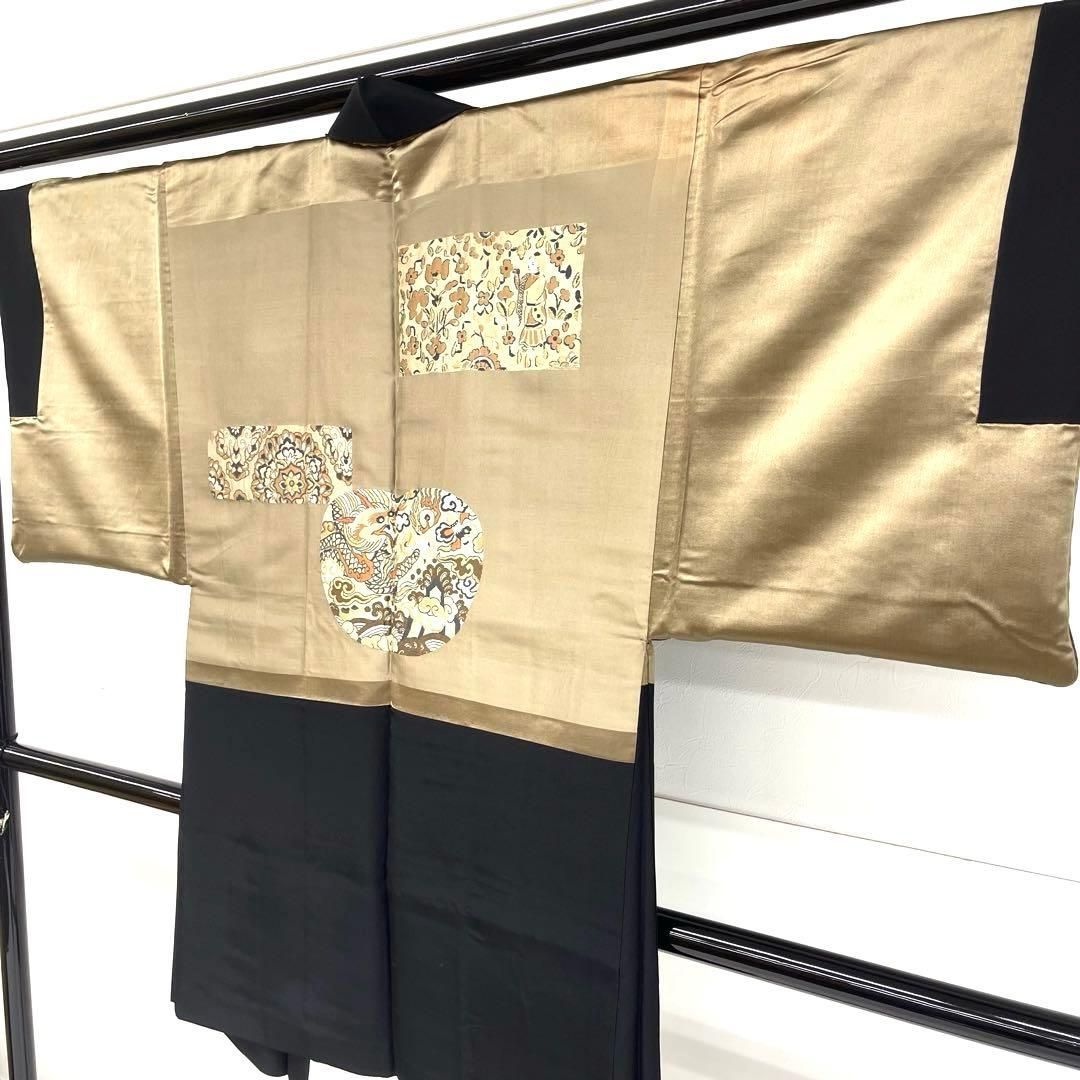 着物と帯 時流】M25824s◇正絹 男性用 黒紋付羽織◇どんぱ 羽二重5つ紋