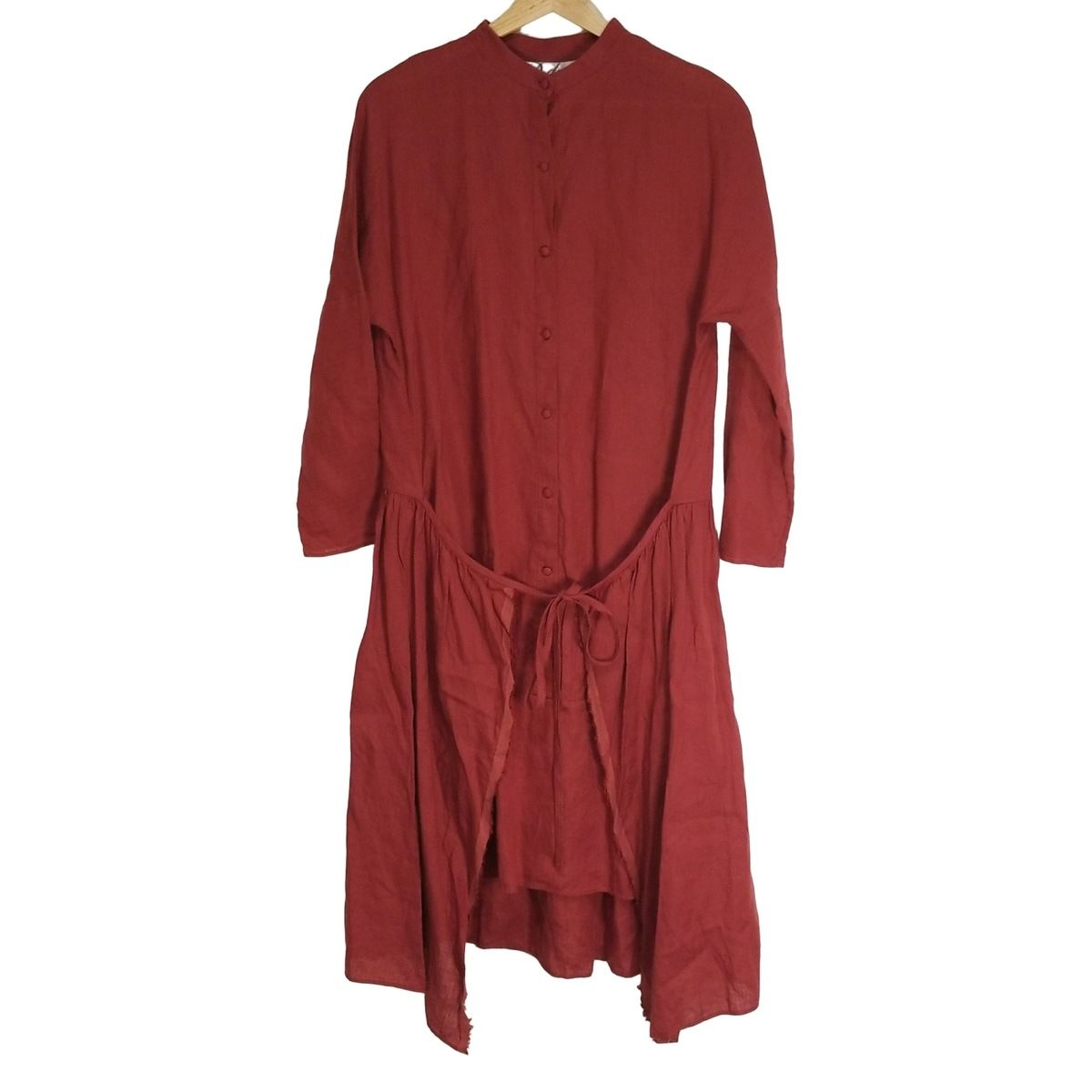 デ ドゥエ アッシュ ペー フランス ワンピース サイズ36 S レディース ボルドー クルーネック 長袖 ロング シャツワンピ
