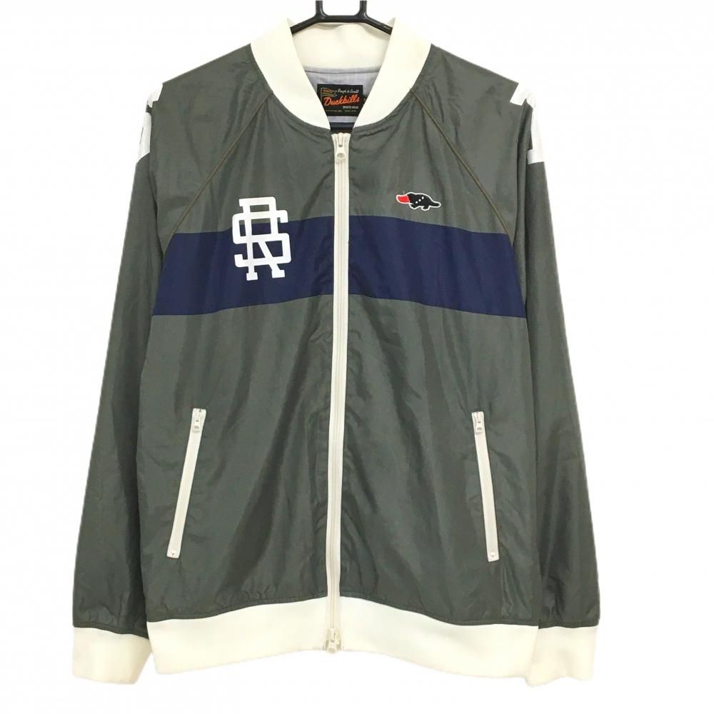 【美品】ラフアンドスウェル ブルゾン グレーカーキ×白 蓄熱裏地 ダックビルズ ジャケット メンズ M ゴルフウェア rough＆swell