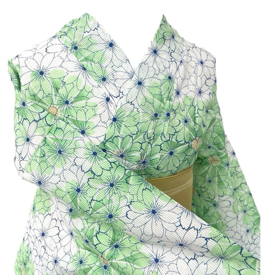 着物と帯 時流】Y25834s◇浴衣◇綿絽 未使用品 綿100% 八重桜 白色