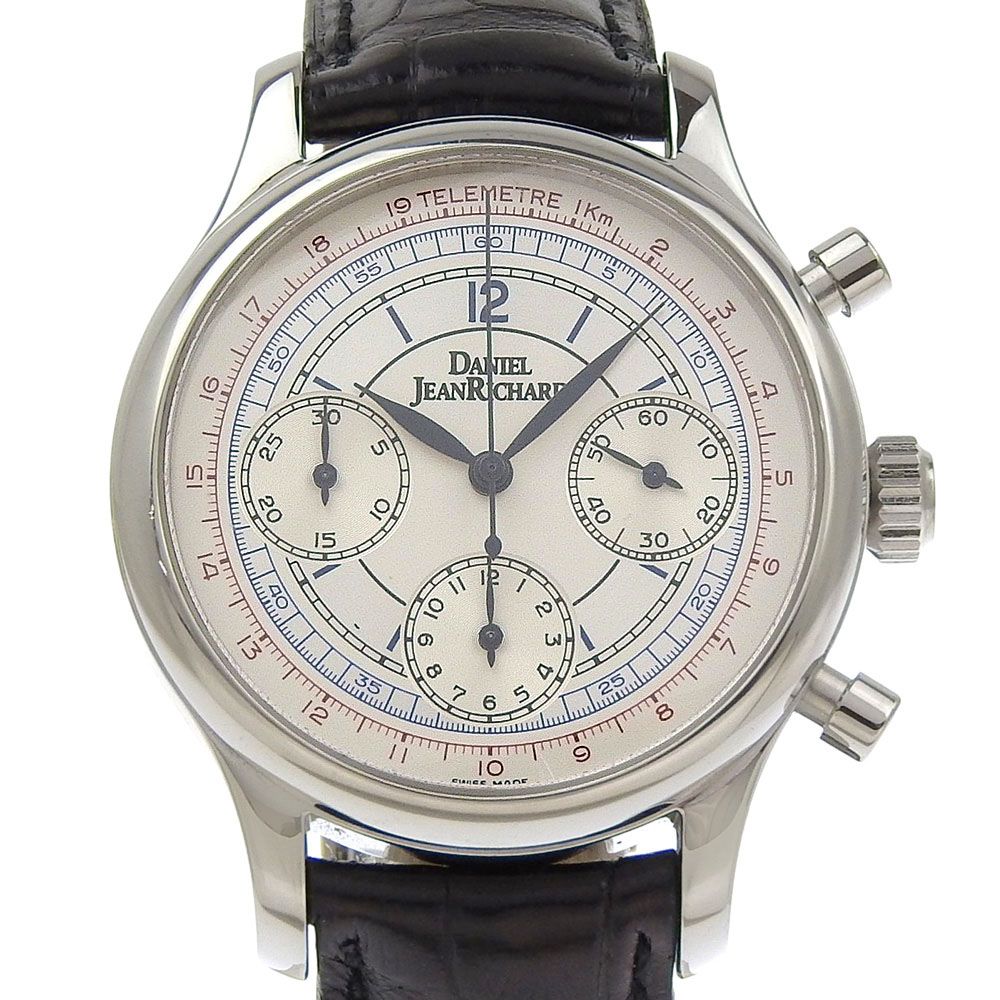 ジャンリシャール タキメーター 25042 ステンレススチール×クロコダイル 自動巻き クロノグラフ メンズ 白文字盤 腕時計