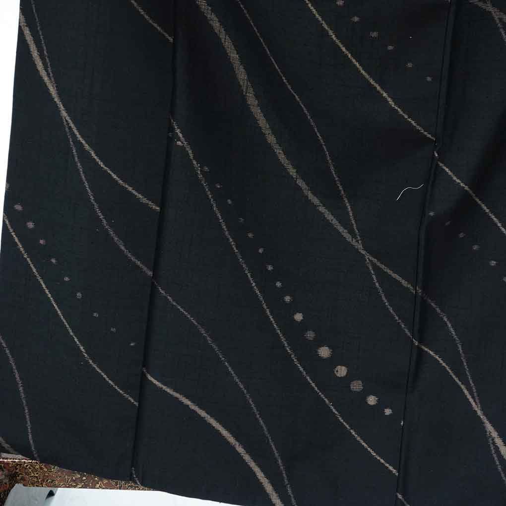紬 身丈163 cm 裄70 前幅26 後幅31 袖丈52 袖幅35 レディース 袷 抽象柄 裄長 裄L-LLサイズ 秋冬春用 正絹 シルク ブラック リメイク リユース リサイクル 呉服のきくや