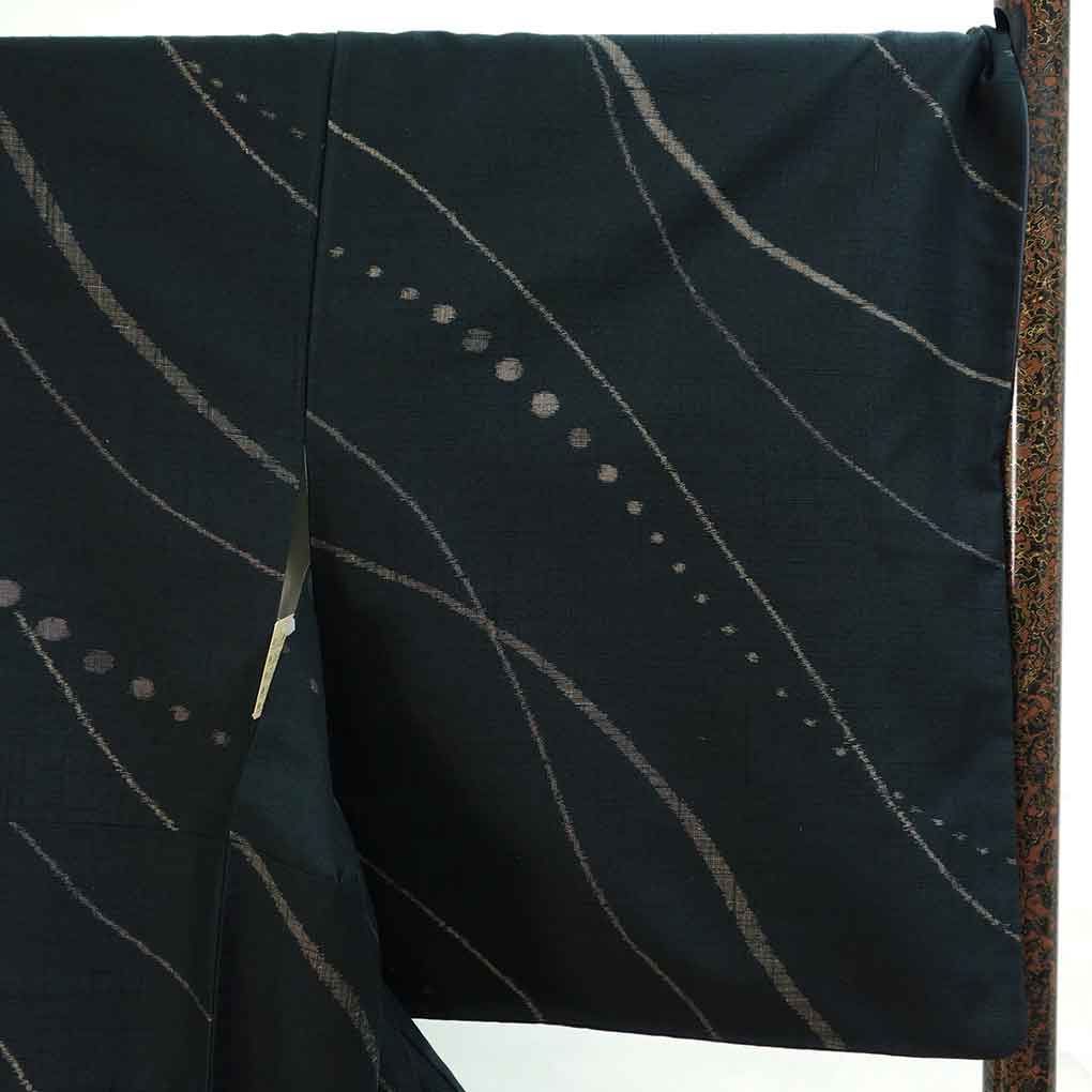 紬 身丈163 cm 裄70 前幅26 後幅31 袖丈52 袖幅35 レディース 袷 抽象柄 裄長 裄L-LLサイズ 秋冬春用 正絹 シルク ブラック リメイク リユース リサイクル 呉服のきくや 紬 着物