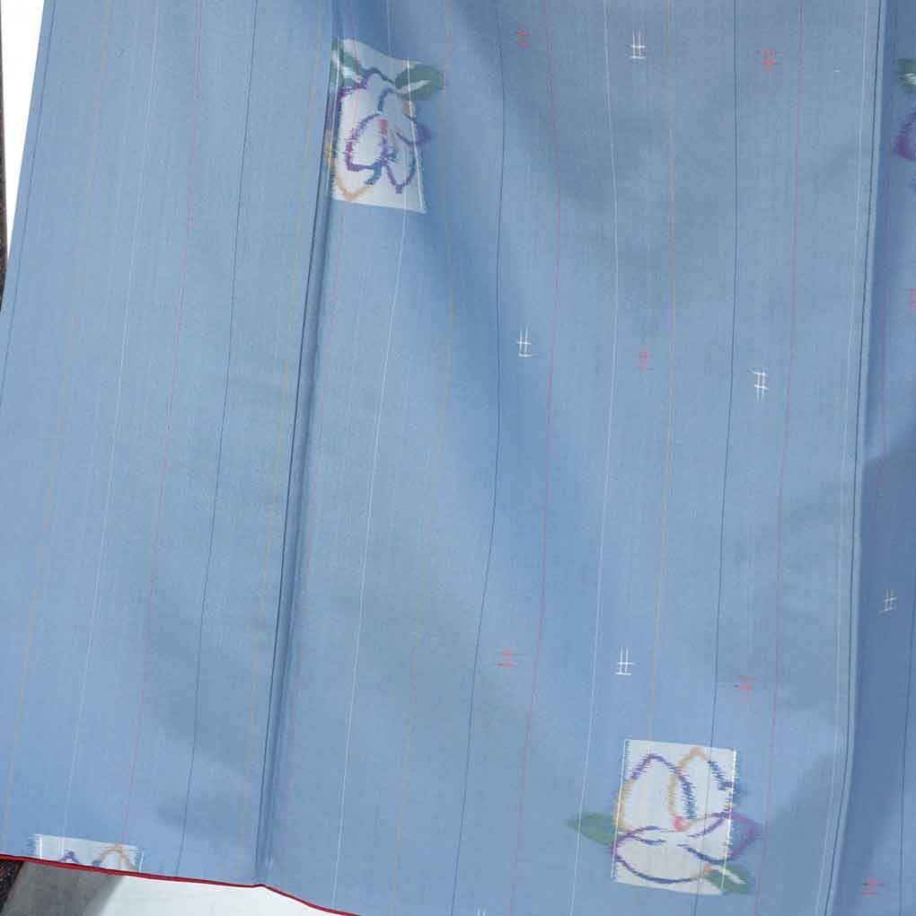 紬 身丈165 cm 裄68 前幅28 後幅31.5 袖丈49 袖幅34 レディース 袷 花柄 裄長 裄Lサイズ 秋冬春用 正絹 シルク ブルー トールサイズ リメイク リユース リサイクル 呉服のきくや