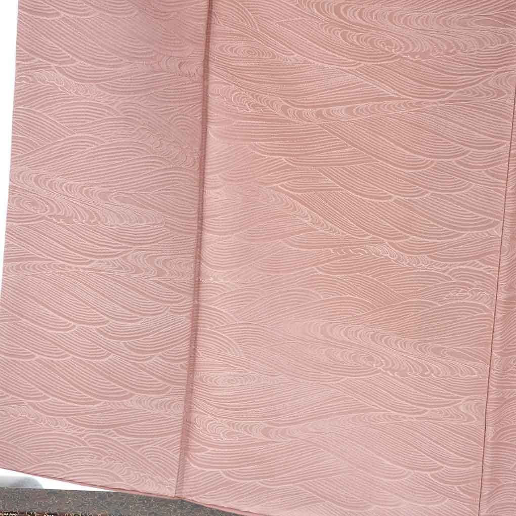 色無地 身丈158 cm 裄64 前幅24 後幅30 袖丈48 袖幅32 レディース 袷 波頭 裄Mサイズ 秋冬春用 正絹 シルク ピンク リメイク リユース リサイクル 呉服のきくや