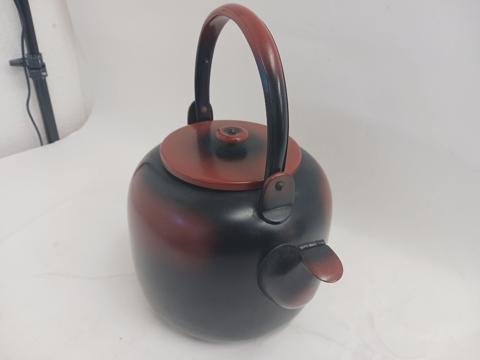 茶道具】特製 志きの釜 腰黒 水注薬缶 利休形 口蓋付 中古 古道具 鉄瓶