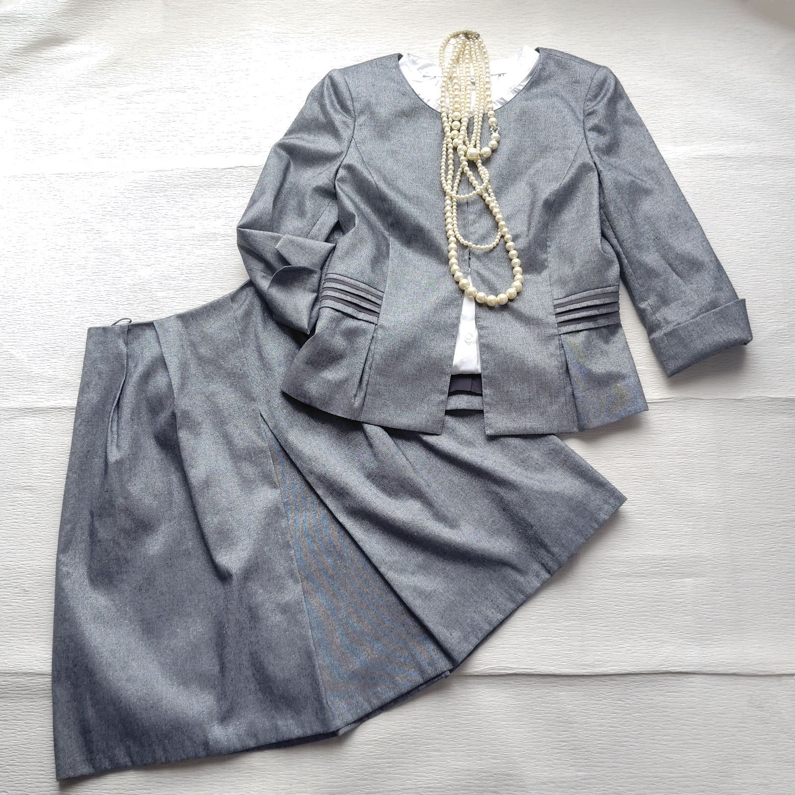 上品ラメ ANAYI セットアップ スーツ M S ノー ジャケット 膝丈スカート ママスーツ フォーマル 七五三 お宮参り 行事 アナイ