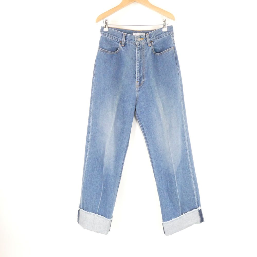ETRE TOKYO エトレトウキョウ 0 ウエストコードセンタークリース デニムパンツ S コットン ストレートジーンズ 裾カットオフ ボトムス レディース