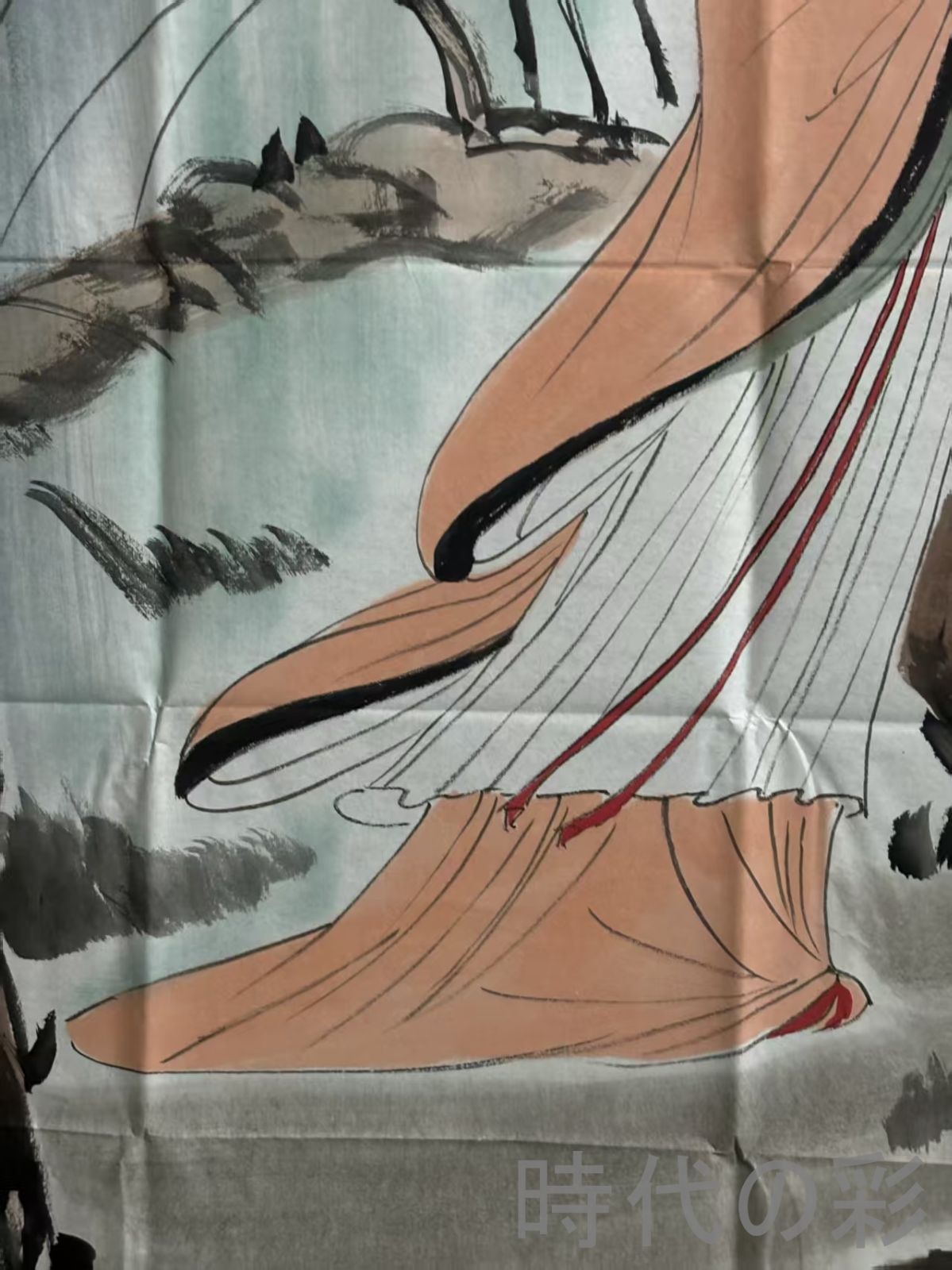 中国古美術.旧蔵.近代書画家『傅抱石侍女画』4尺手描き画芯.水墨画