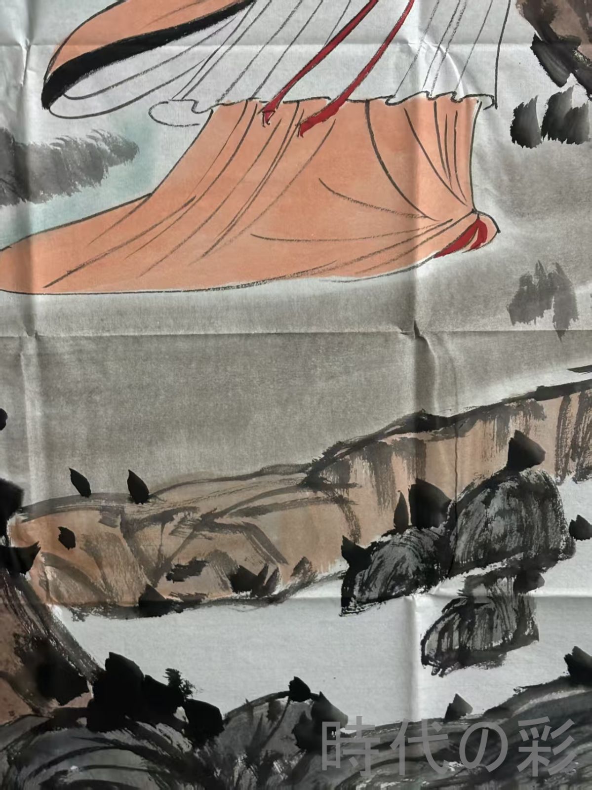 中国古美術.旧蔵.近代書画家『傅抱石侍女画』4尺手描き画芯.水墨画