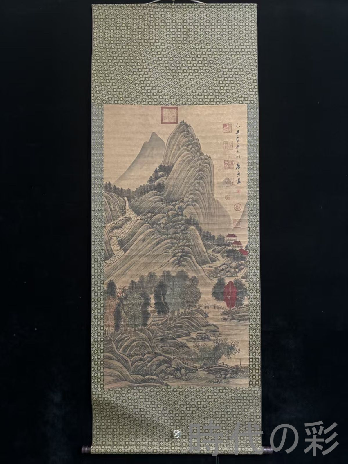 中国古美術 旧蔵 明時代 唐寅山水画 四尺純手描き 宣紙畫 名人書画 中国画 墨寶妙品 中国書道 掛け軸 骨董水墨画