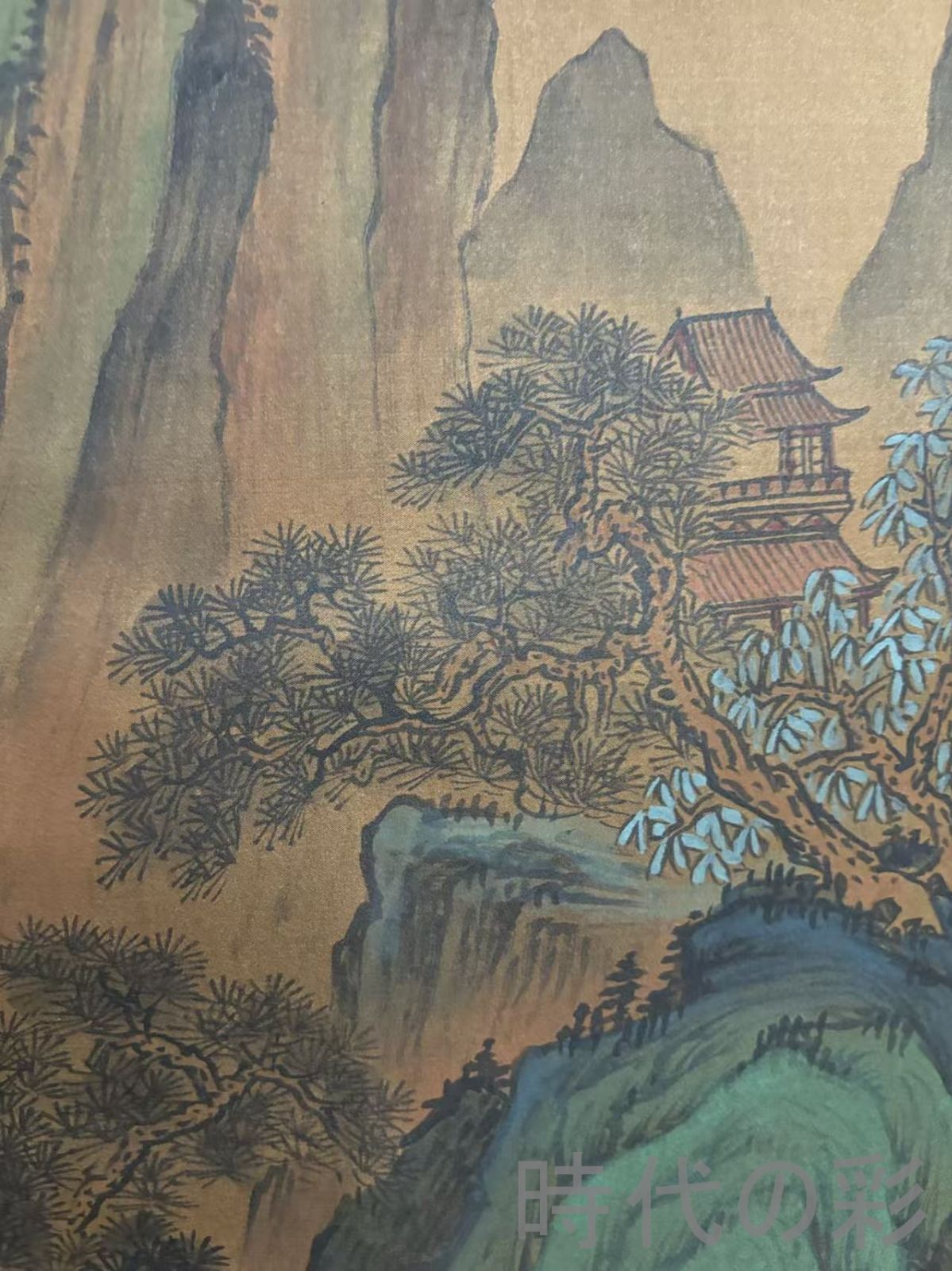 中国画 絵画 中国　山水　在銘　F 中国古美術.旧蔵.宋時代『宋徽宗山水画』三尺純手描き.絹布畫.名人書画