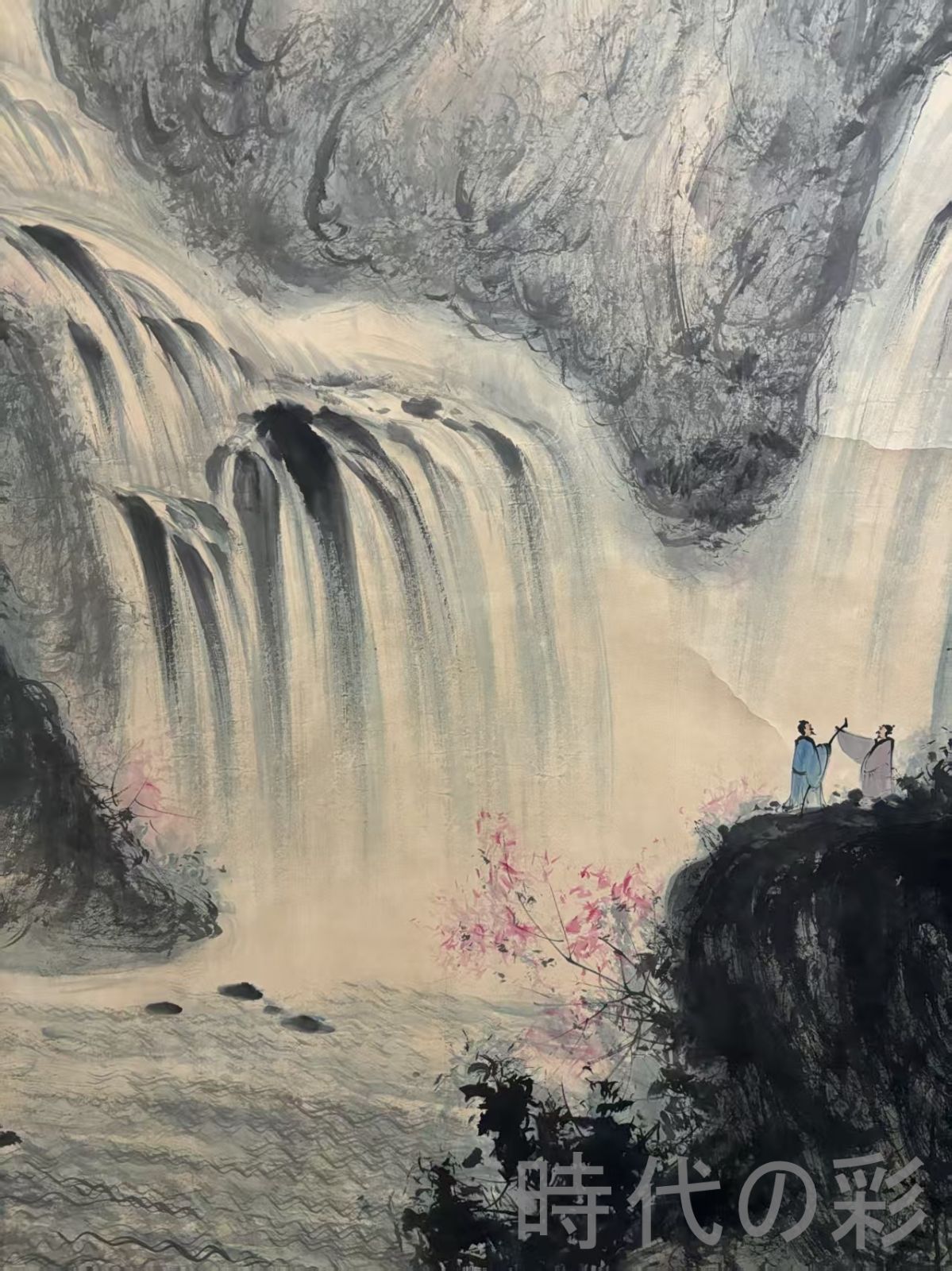 中国古美術.旧蔵.近代書画家『傅抱石山水画』1丈2手絵鏡芯サイズ.厚底