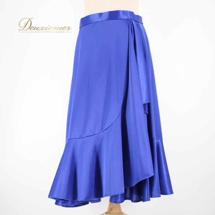 お値下げ　社交ダンス　青い 　エスカルゴ　フレアスカート 社交ダンス 衣装 スタンダード スカート レッスンウェア オール