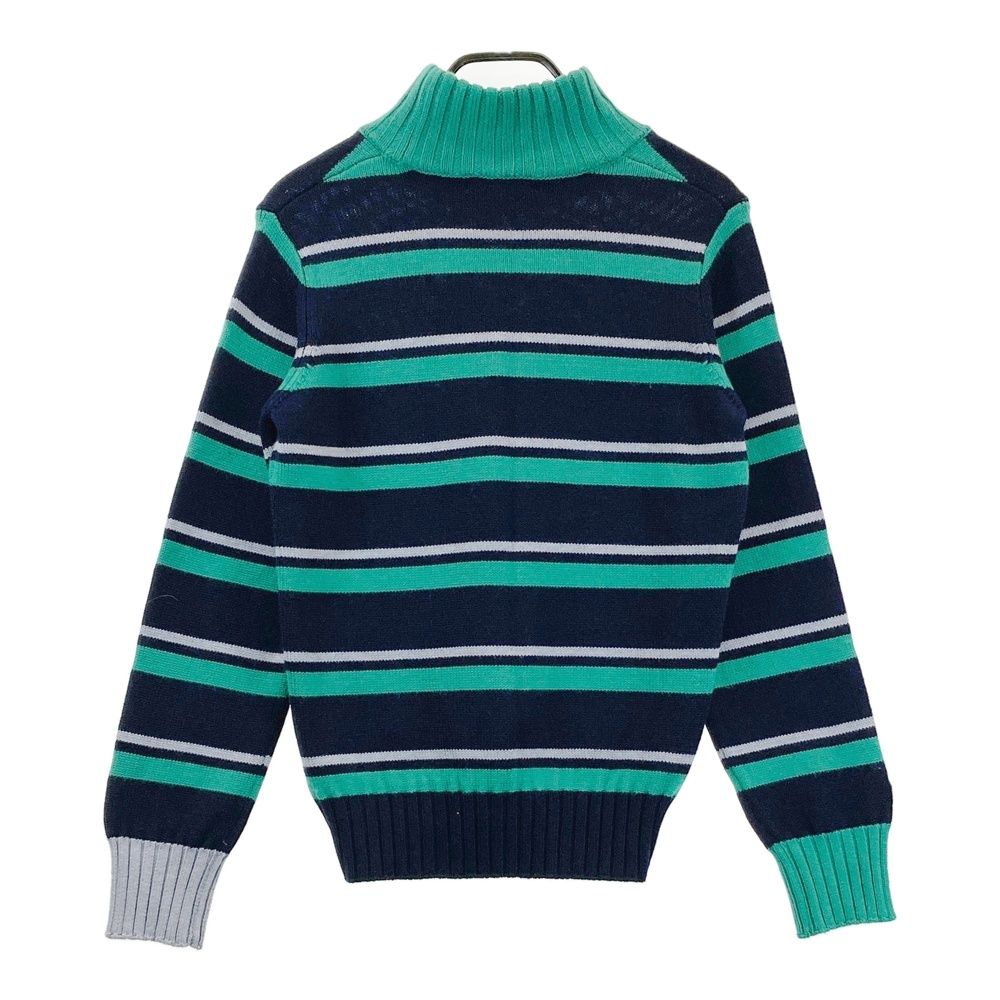 サイズ L ROSASEN ロサーセン 045 17012 タートルネック ニットセーター ボーダー柄 ネイビー系 ゴルフウェア レディース ストスト