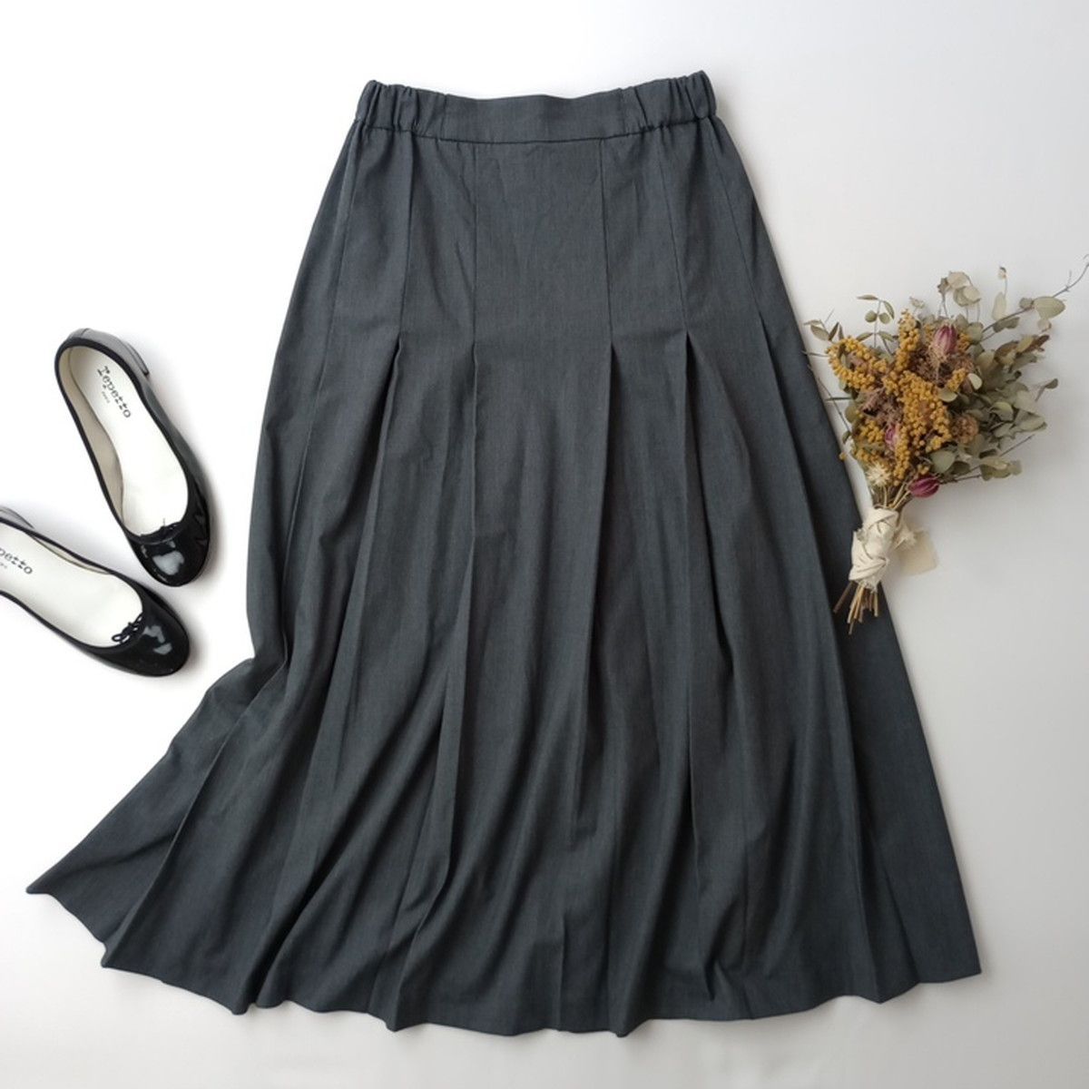 MidiUmi ミディウミ タック ロングスカート プリーツ グレー