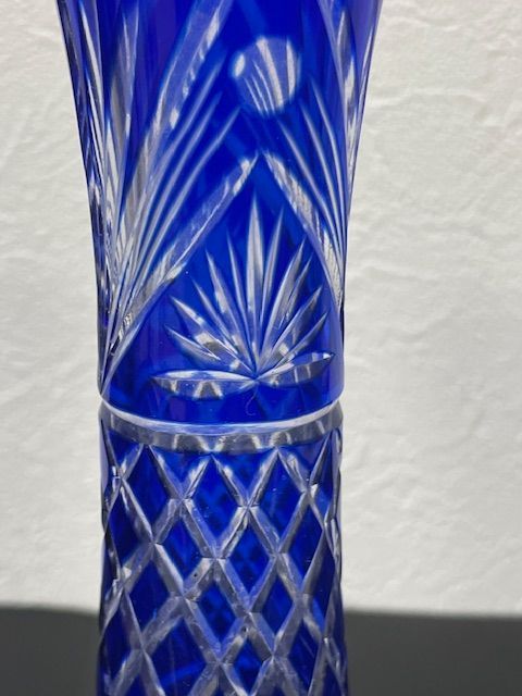 29957】切子ガラス・花器・花瓶・青色・一輪挿し フラワーベース 青 色