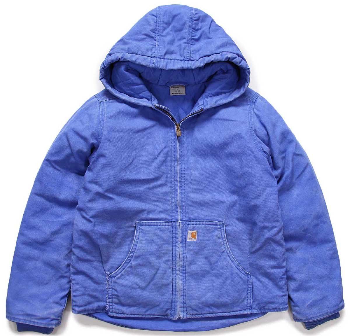 carharttカーハート キルティングライナー ダック地 ジャケット パーカー 薄青 キッズM アクティブ ワーク ボーイズ ダメージ