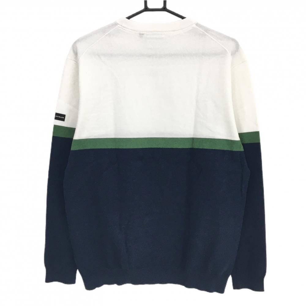 ★【テーラーメイド】★TaylorMade★ ★ロゴ入りメンズニット★セーター★ 美品】テーラーメイド セーター 白×ネイビー 立体ロゴ 綿混 ニット