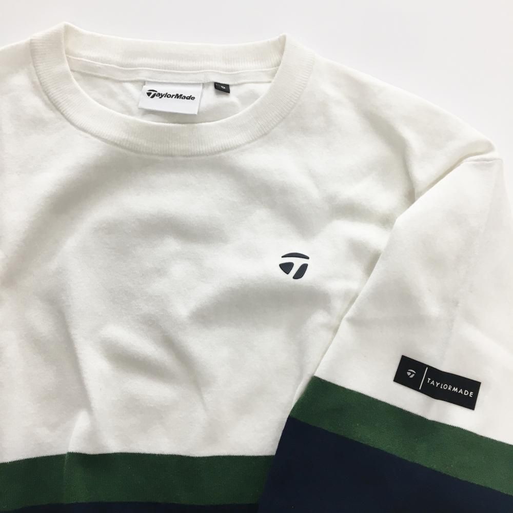 美品】テーラーメイド セーター 白×ネイビー 立体ロゴ 綿混 ニット