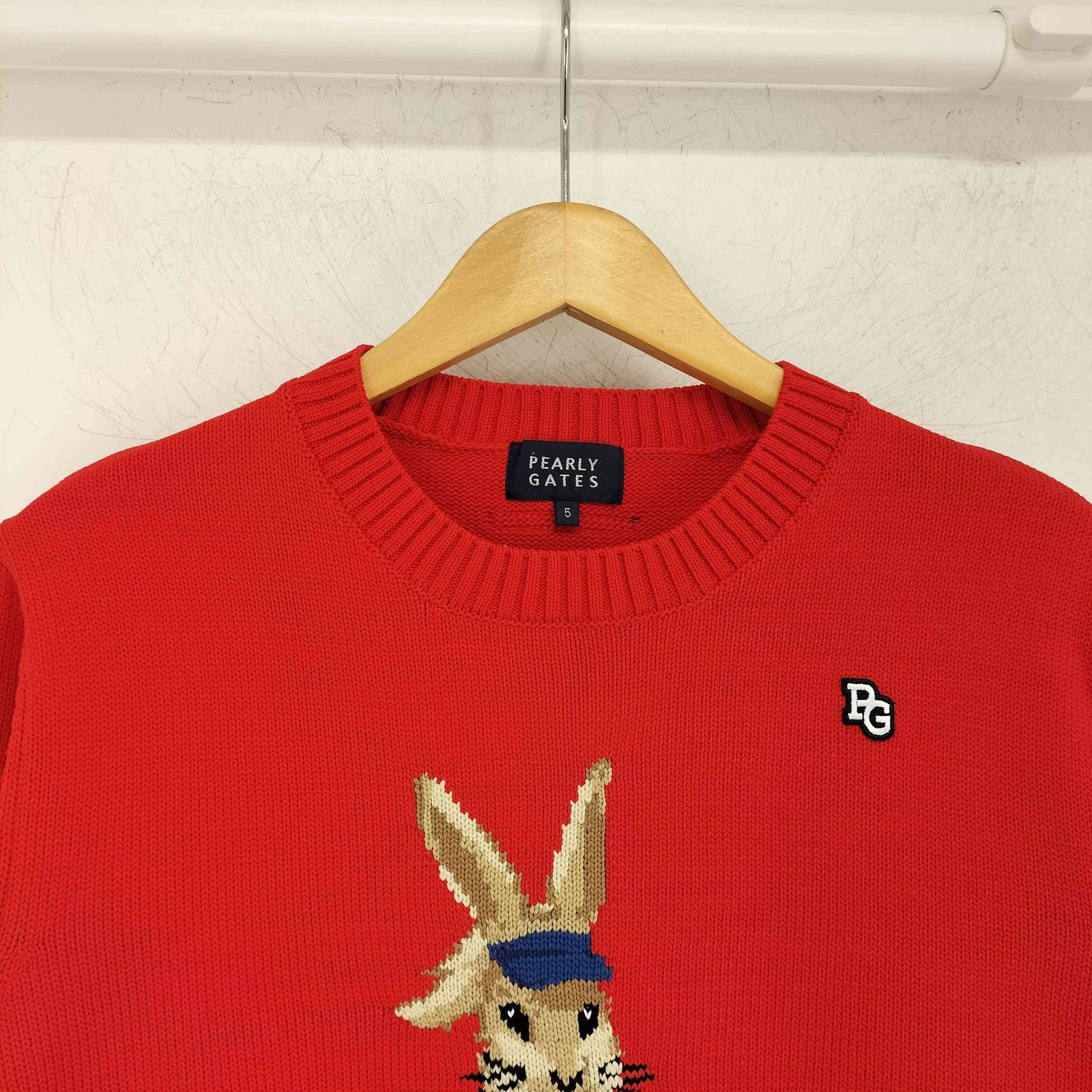 パーリーゲイツ PEARLY GATES インターシャクルーネックニット ウサギ