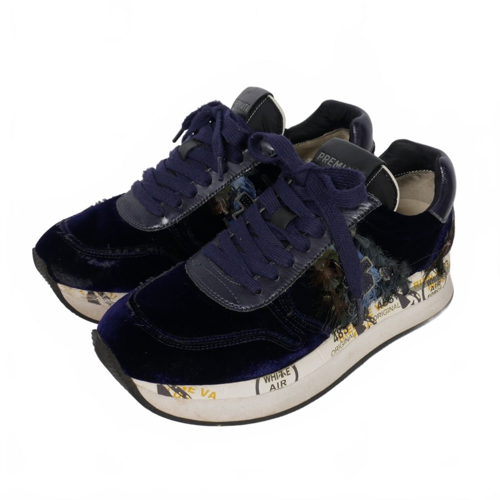 【中古】プレミアータ PREMIATA ベルベット フェザー スニーカー ベロア 37 紺 ネイビー VAR.1766 レディース プレミアータ PREMIATA ベルベット フェザー スニーカー ベロア 37 紺