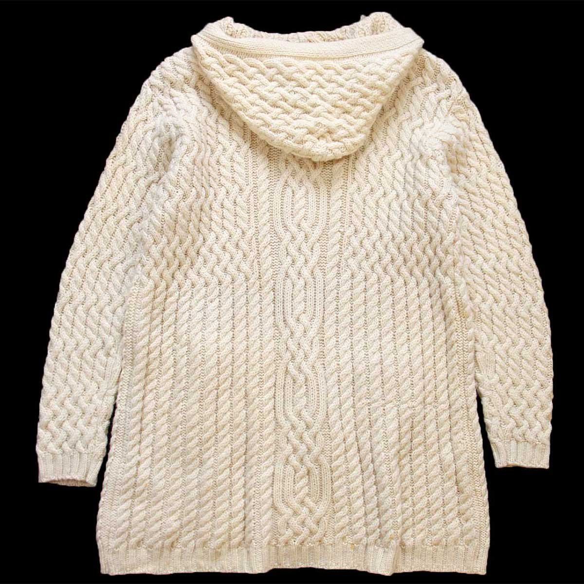 アイリッシュウール　厚手　ロング　アラン　フィッシャーマン　ニット　カーディガン アイルランド製 aran crafts ケーブル編み ロング メリノウールニット