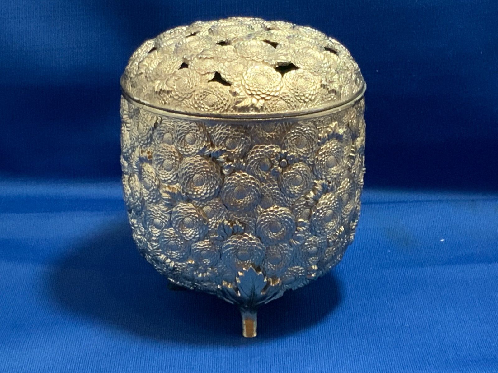 三足香炉 佐野宏采 万菊香爐 透かし蓋 香道具 金属工芸