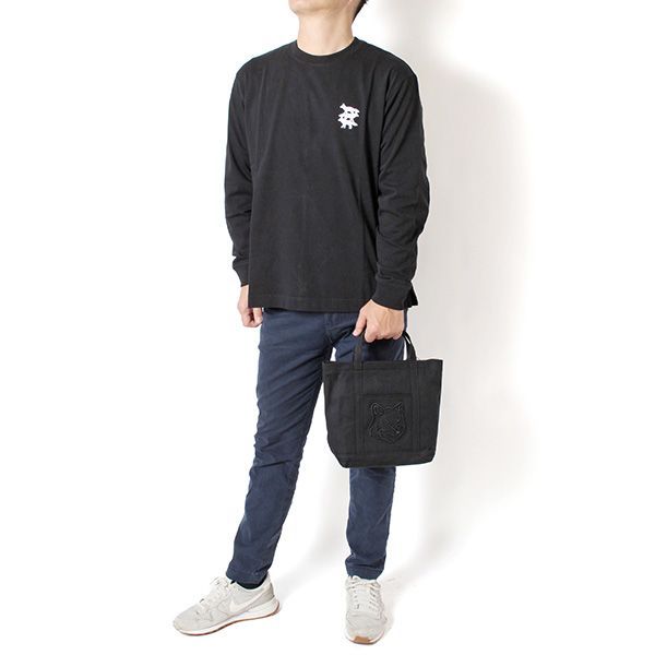 25 AWモデル メゾン キツネ MAISON KITSUNE メンズ フォックス ヘッド スモールトート P 199 BLACK 2025-26 AW m-bag