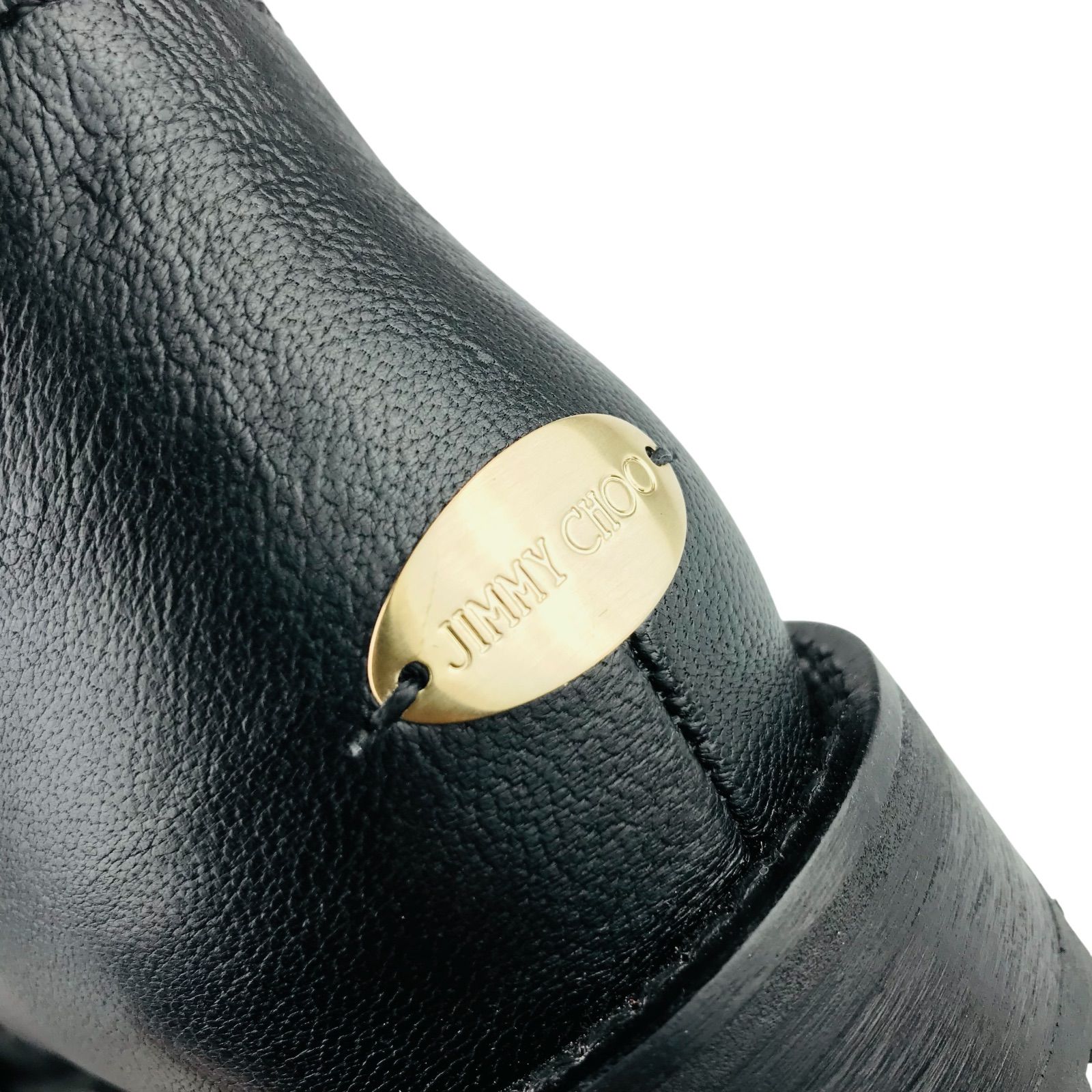 JIMMY CHOO ジミーチュウ レディース レザー ブランドロゴ刻印メタルプレート付き ショートブーツ エンジニアブーツ 35.5 イタリア製 レディースブーツ ブーツ 冬物 カジュアル オシャレ ブランド ブラック