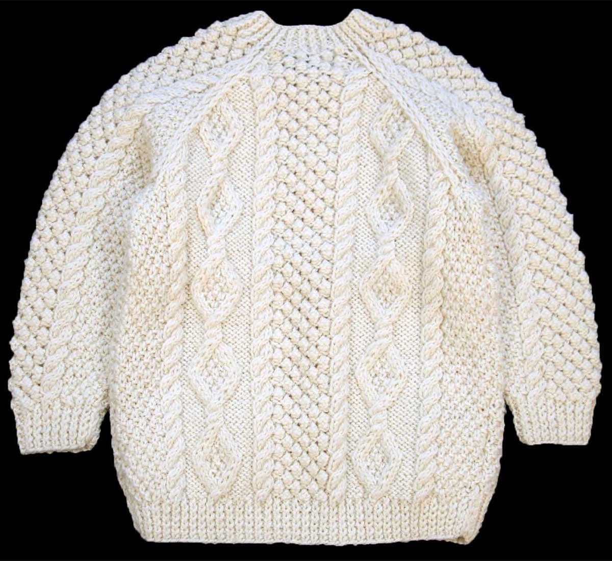 アイルランド製 Quill s ケーブル編み ウール ハンドニット カーディガン ナチュラル キッズ フィッシャーマン アラン ユーロ
