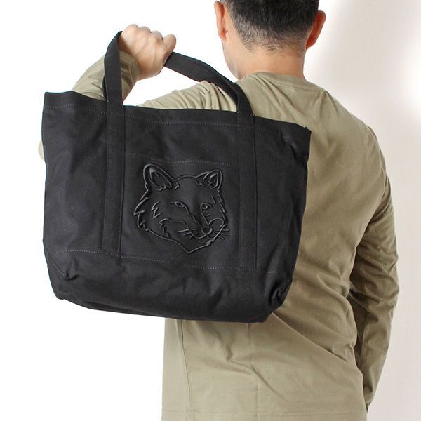 25 AWモデル メゾン キツネ MAISON KITSUNE メンズ フォックス ヘッド ラージトート P 199 BLACK 2025 26 AW m bag
