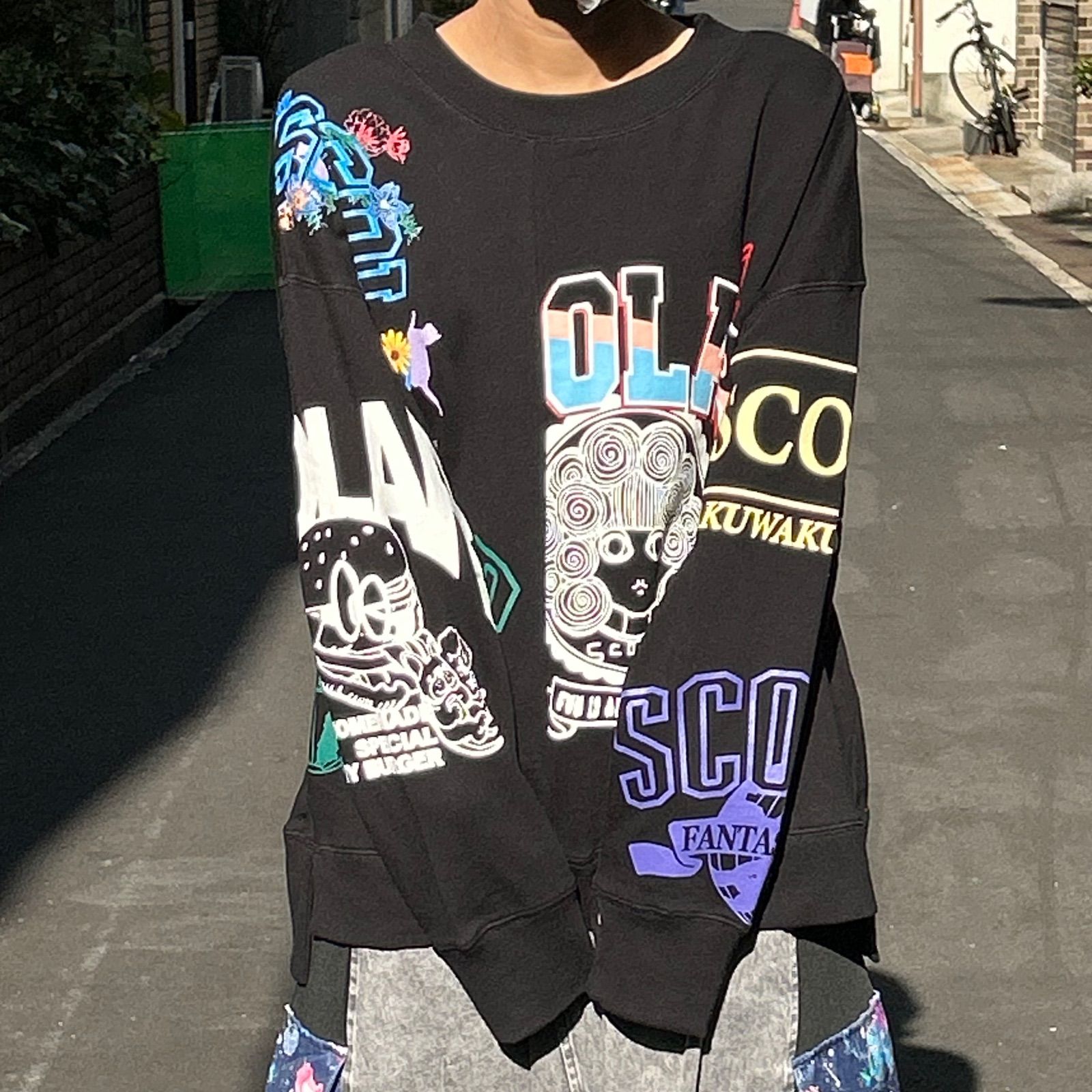 ScoLar リメイク風プリント裏毛プルオーバー 153781