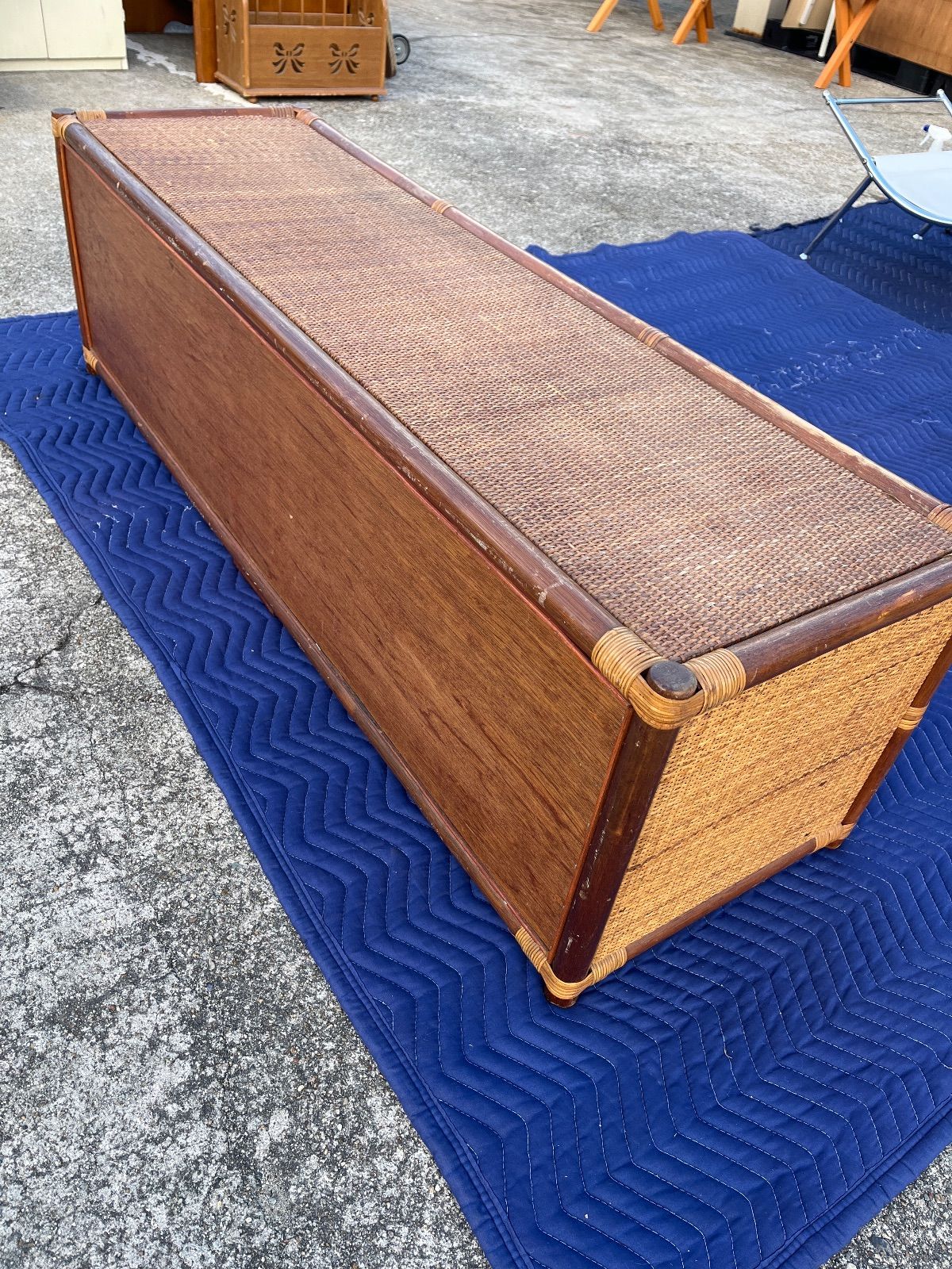 アンティーク】籐 ラタン サイドボード チェスト ローボード 6杯 古