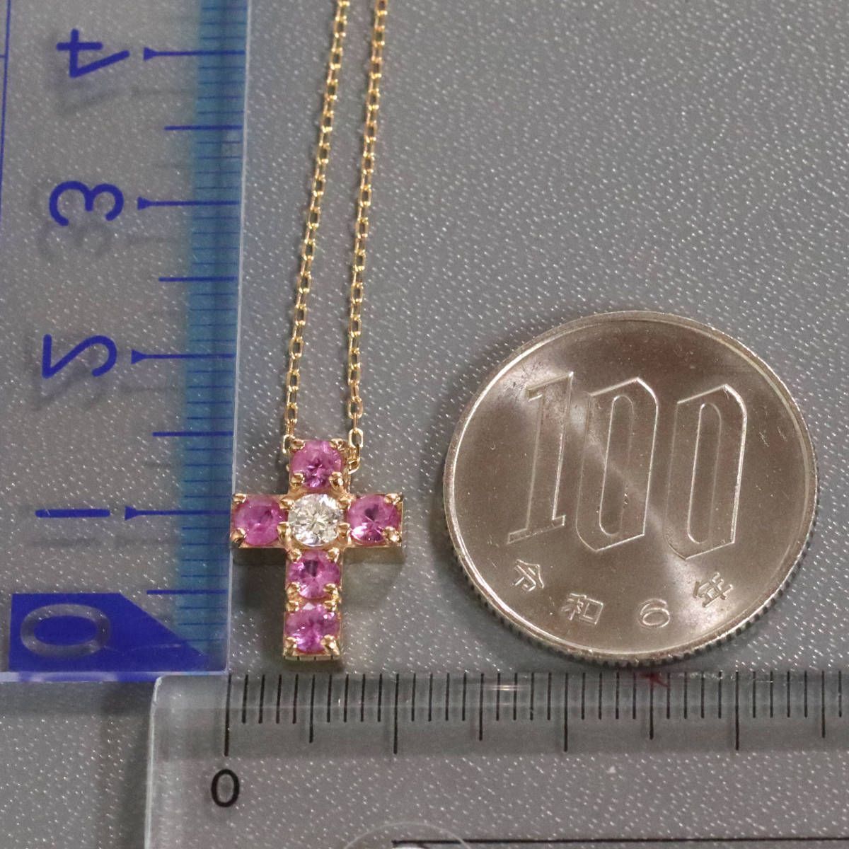 クロスネックレス　PG K18 ピンクサファイア　0.47 スライドチェーン クロスネックレス PG K18 ピンクサファイア 0.47 スライドチェーン