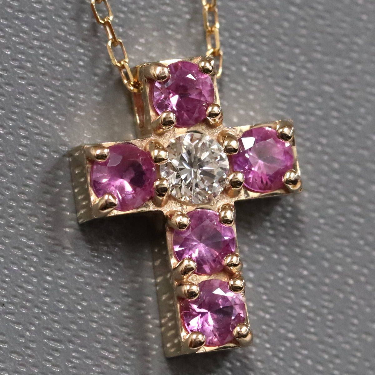 K18ピンクサファイアダイヤモンドネックレス クロスモチーフ PS0.65 D0