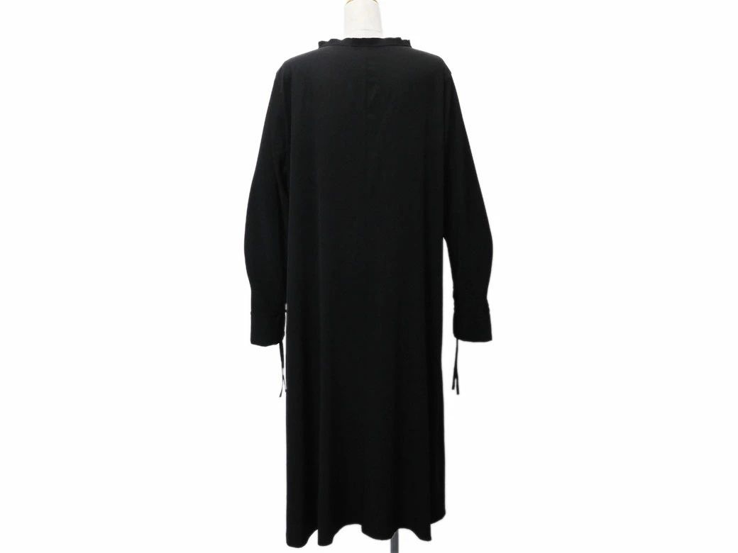 Y's ワイズ カラーレス Aライン ドレス シャツワンピース ブラック YU