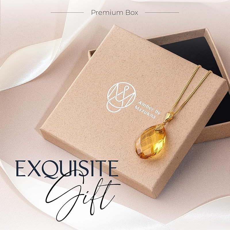 新品】 [Amber by Mazukna] 琥珀 ネックレス ペンダント ドロップ型