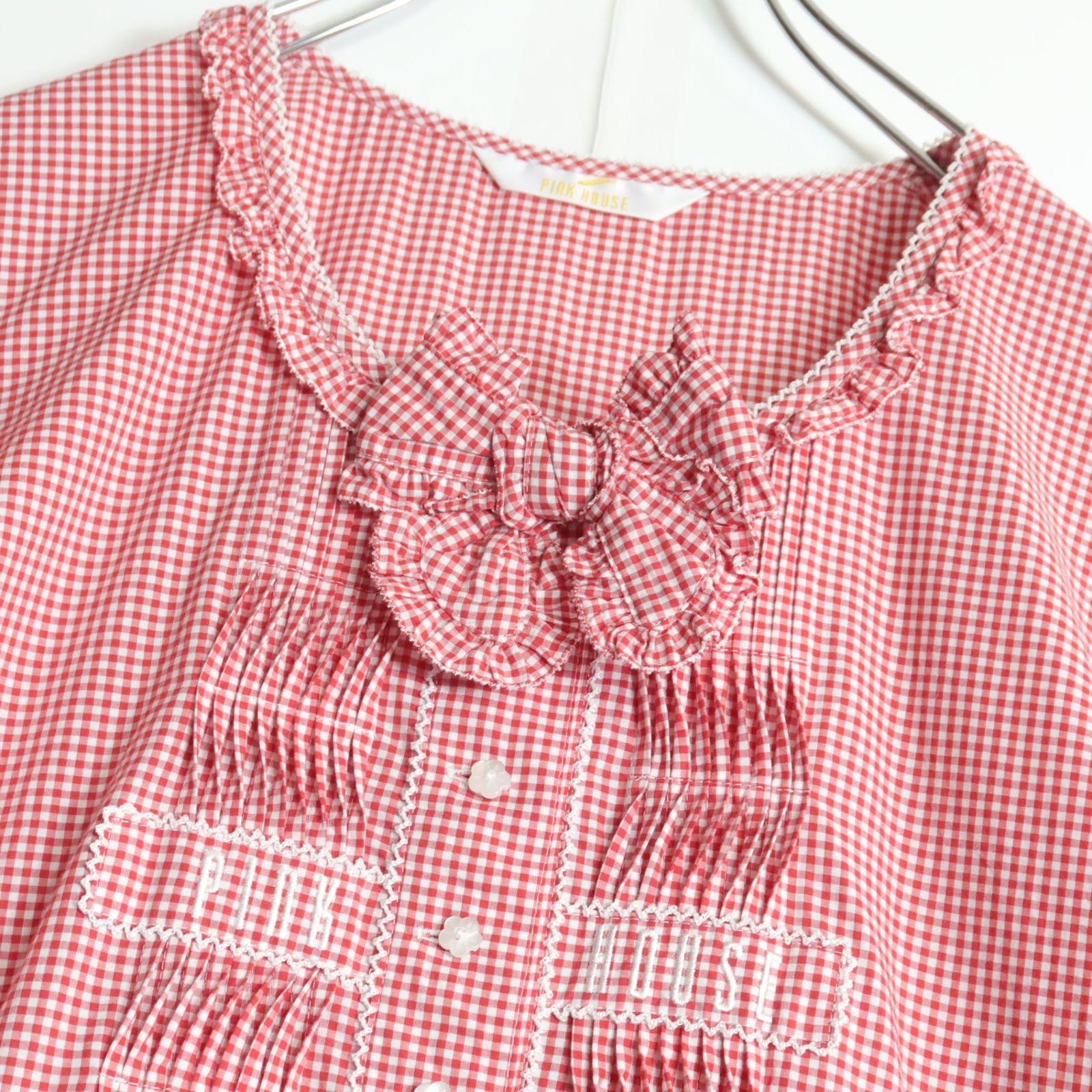 極美品】ピンクハウス☆ゆったり♪綿ローンワンピース 赤系 リボン