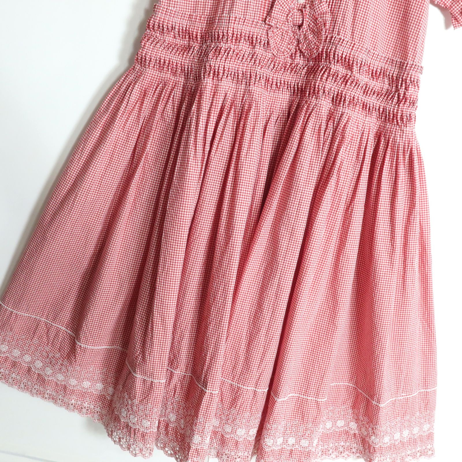 ピンクハウス 赤 豪華 綿ローンワンピース 極美品】ピンクハウス☆ゆったり♪綿ローンワンピース 赤系 リボン