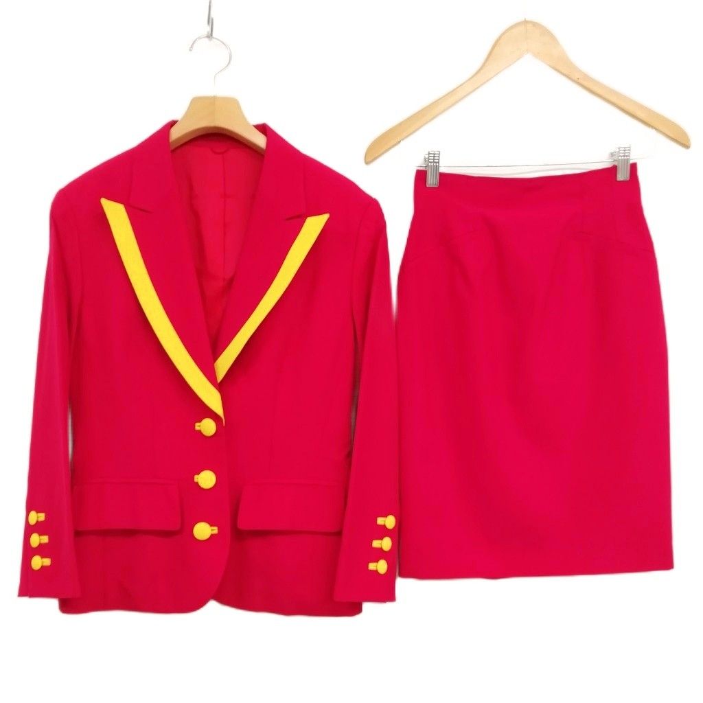 ケンゾー KENZO ヴィンテージ レトロ スカート スーツ セットアップ ジャケット バイ M S ピンク イエロー