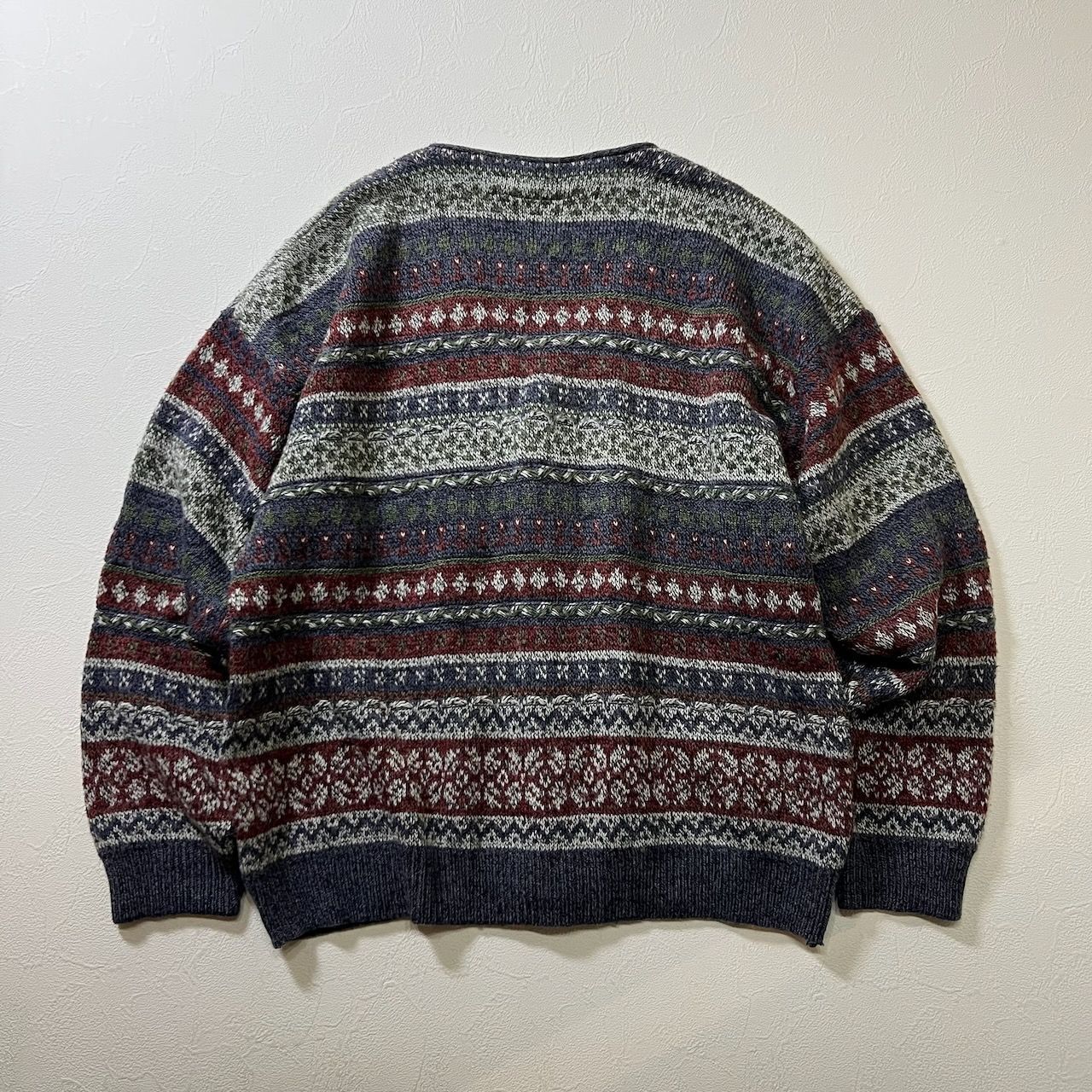 80s~90s Italy 総柄 フェアアイル アクリル ウール カーディガン