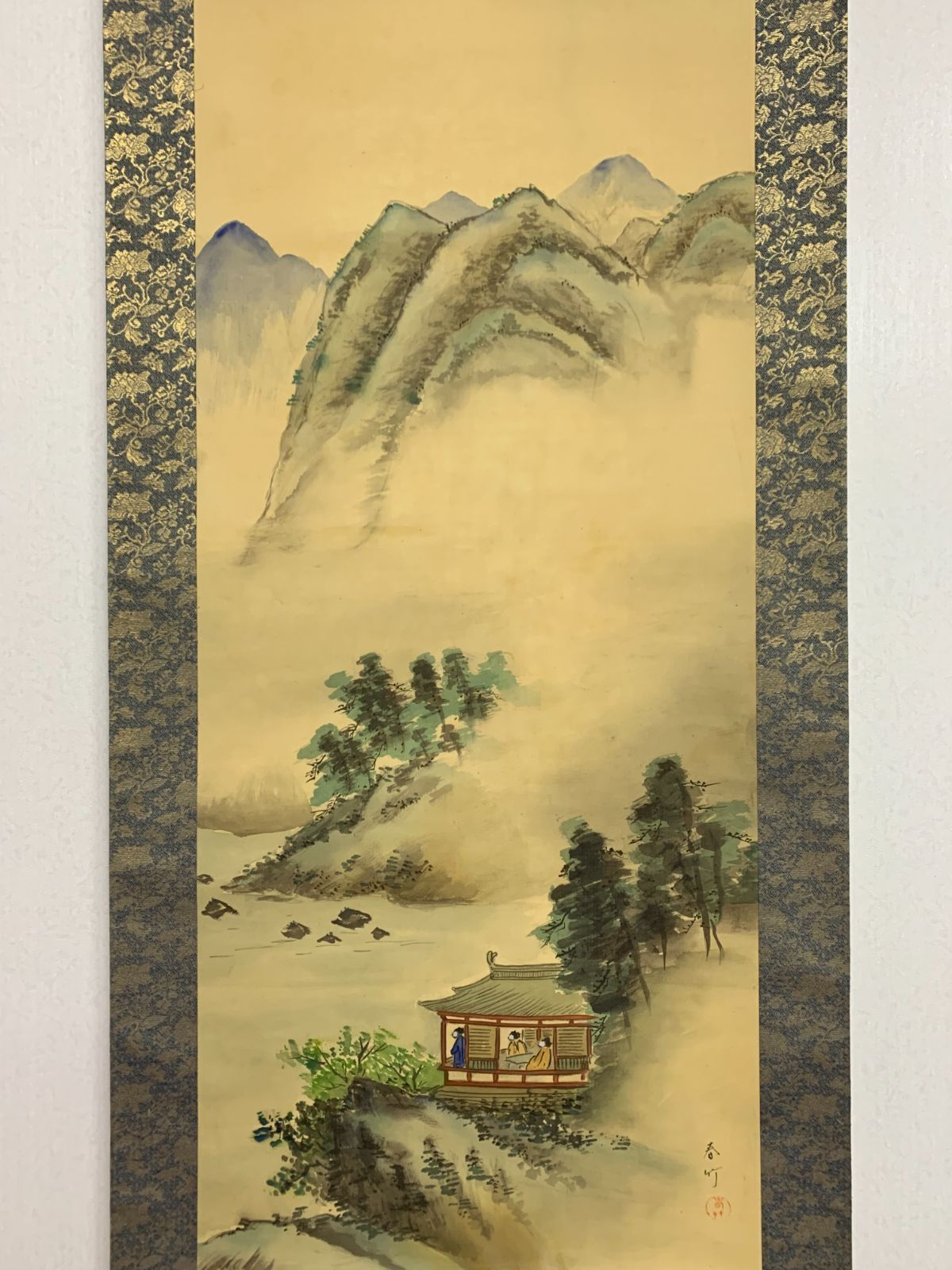 掛け軸】177 春竹「楼閣山水図」 #茶掛 #掛軸 #古美術 #骨董 #お値下げ