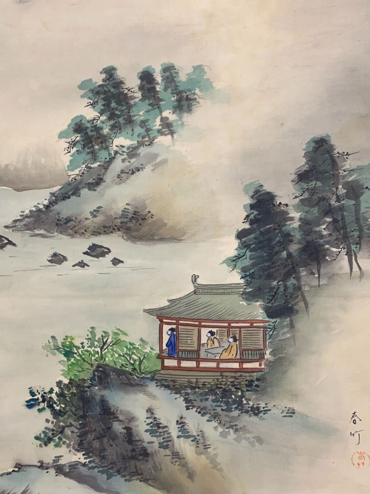 掛け軸】177 春竹「楼閣山水図」 #茶掛 #掛軸 #古美術 #骨董 #お値下げ