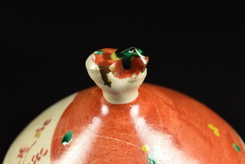 蔵A4355】神勝寺焼 陶津窯 藤本明成 赤絵 菓子器 共箱 高さ18cm