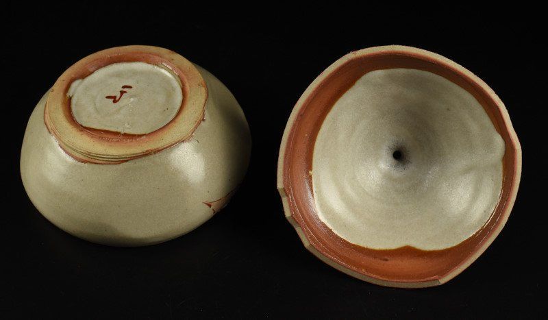 蔵A4355】神勝寺焼 陶津窯 藤本明成 赤絵 菓子器 共箱 高さ18cm