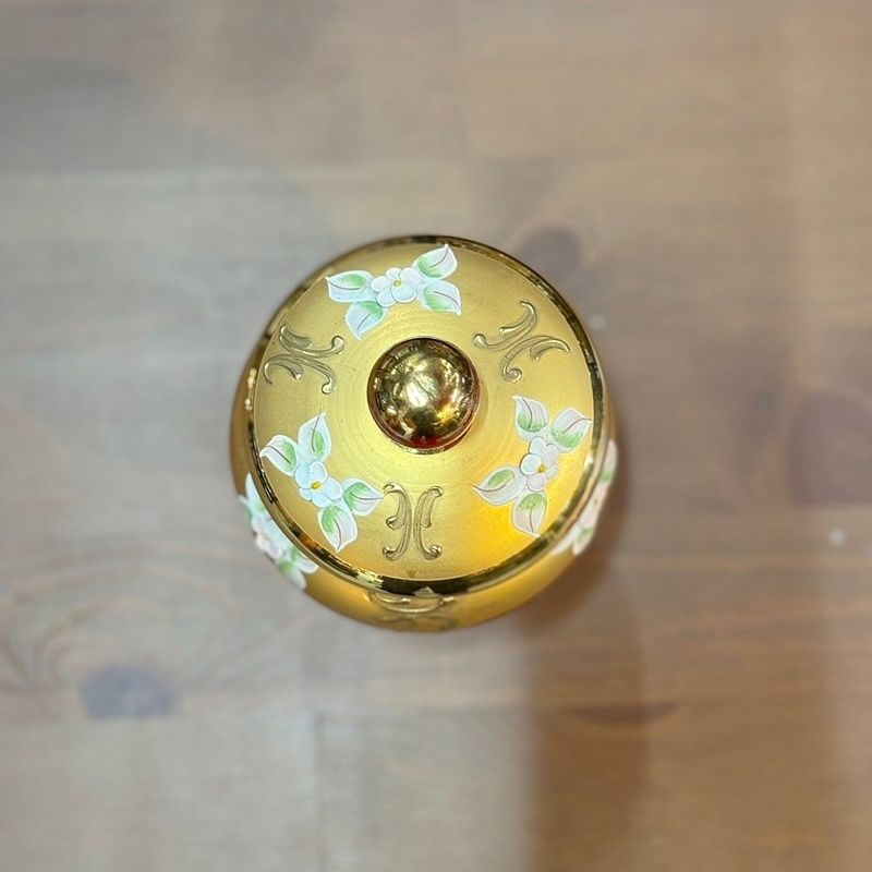 ヴェネチアングラス 赤金彩 高さ17cm キャンディポット 脚付き 蓋付き