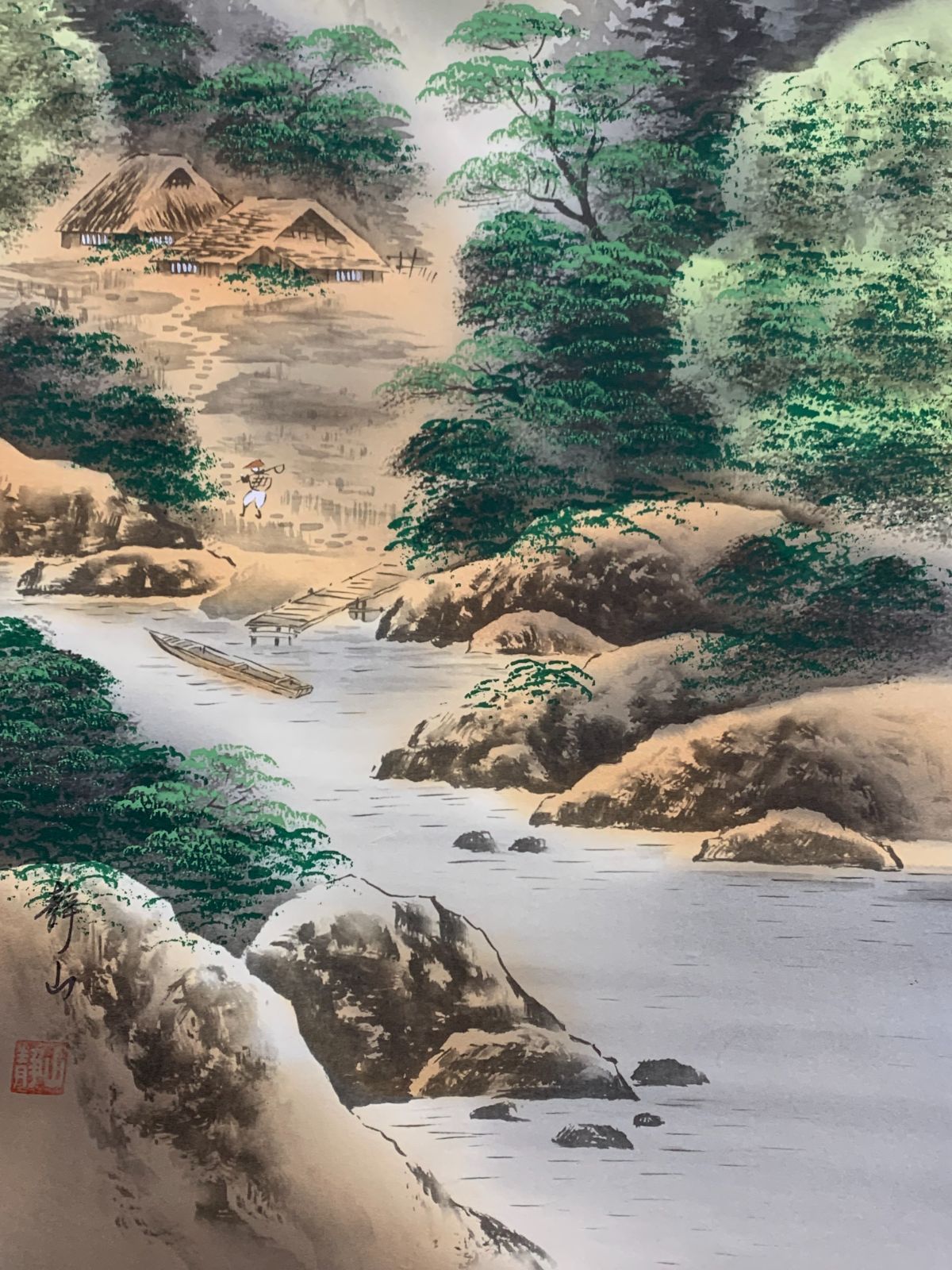 掛け軸】178 静山「彩色山水図」#茶掛 #掛軸 #古美術 #骨董 #お値下げ