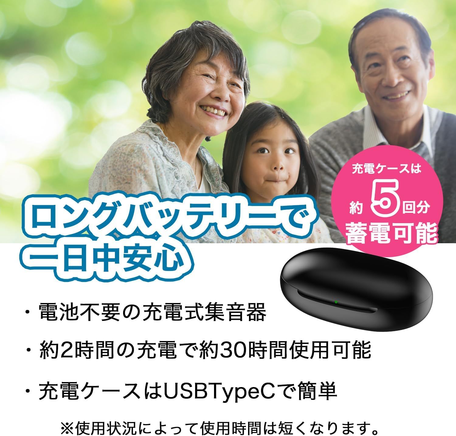 耳あな式集音器 日健 NKー701 白 敬老の日 プレゼント ラジオ体操 充電式 テレビ エナジードリンク 血糖値対策ドリンク